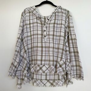Free People Plaid Raw Trim Top XS